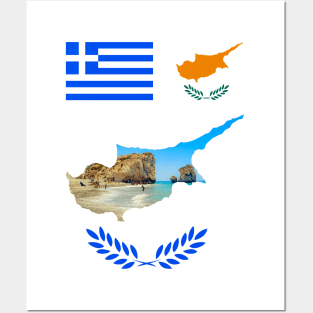 Greece & Cyprus Flag - Petra Tou Romiou Posters and Art